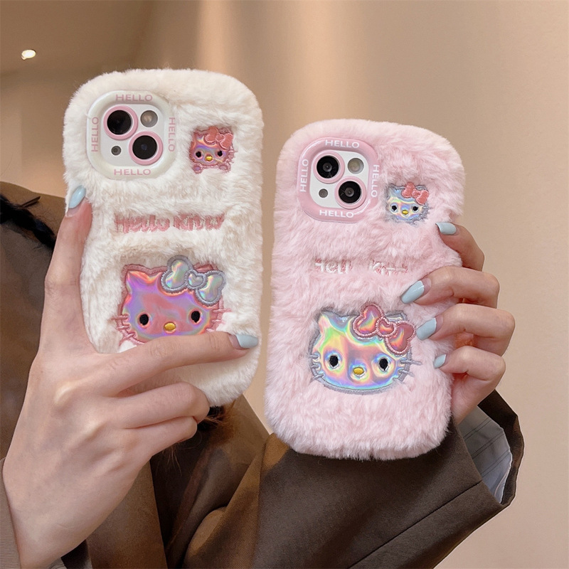 New Autumn and Winter Plush Laser Hello Kitty Phone Case Suitable for Apple 14Pro Max Iphone17 New Autumn and Winter Plush Laser Hello Kitty Phone Case Suitable for Apple 14Pro Max Iphone17