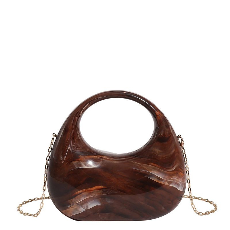 Cross-Border Popular European and American Retro Marble Ice Crack Acrylic Box Bag Portable Armpit Moon Dinner Bag for Women