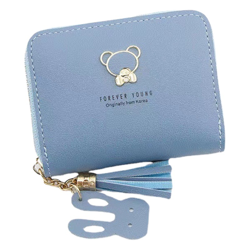 Cartera de Mujer Nueva en Existencia del Fabricante, Estilo Corto, Oso de Dibujos Animados con Borlas, Monedero para Estudiantes, Bolsa con Cremallera.