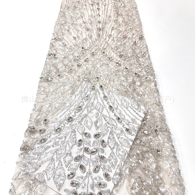Geométrico diamante ojo de caballo tela de malla de diamante mano clavado cuentas esquinilla pecho de cola de pez vestido de boda tela de noche