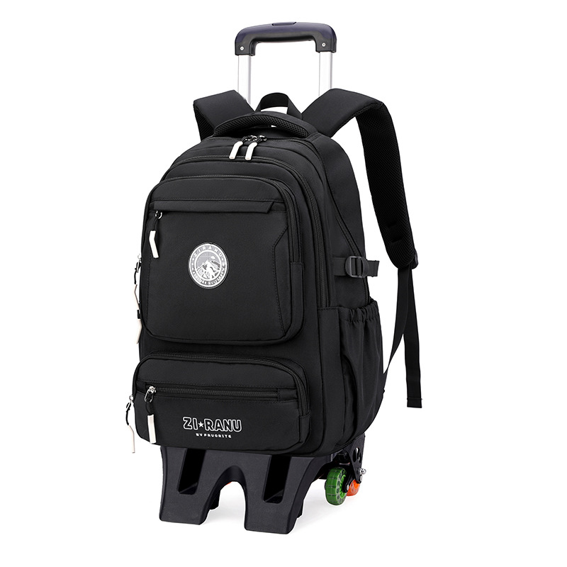 Mochila de tirón, caja de tirón, mochila escolar para niños de grado 3 - 6, estudiantes de secundaria masculinos con ruedas para subir escaleras de gran capacidad