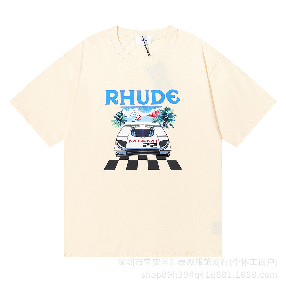 Rhude T-shirt Miami Race Car Print Cream