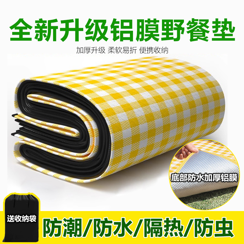 Picnic Mat Thickeneded Outdoor Camping Style Portable Tent Floor Mat Cushion Waterproof Lawn Mat Aluminum Film Moisture-Proof Mat Park