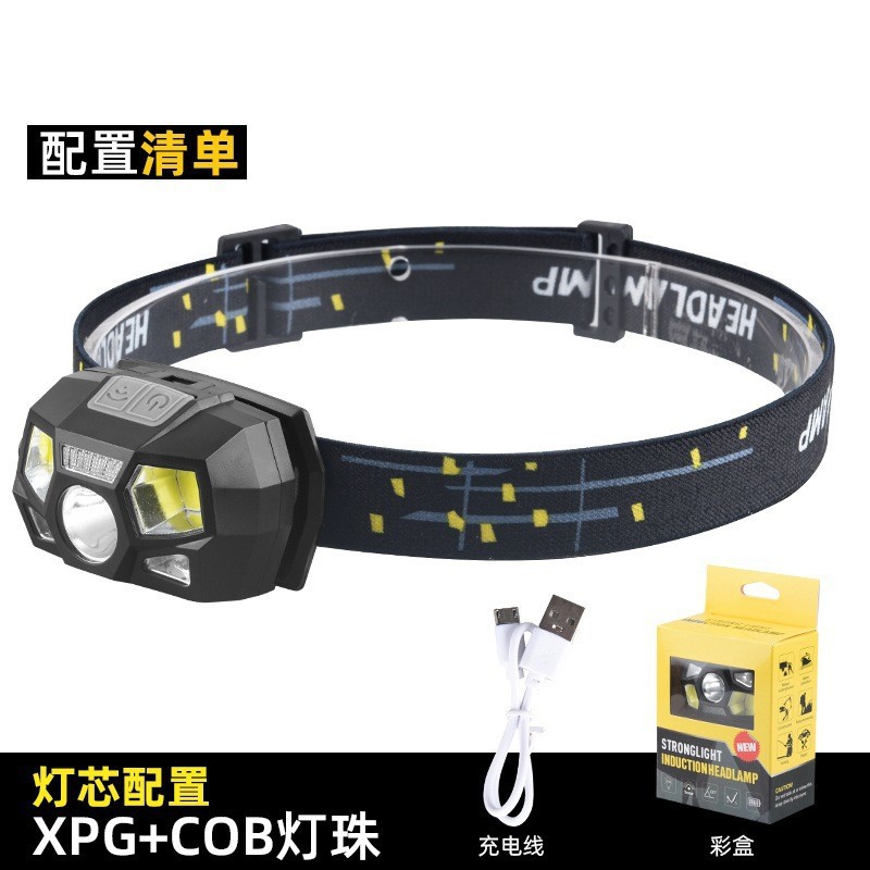 Inducción USB al aire libre carga de luz alta luz luz superbrillante led cabeza impermeable luz de pesca nocturna cabeza de plástico image 7