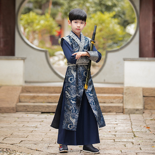 Hanfu Boys Spring and Autumn 2024 New Tang Suit Children's Ancient Costumes Chinese Style Handsome Martial Arts Ancient Style Performance Costumes Wholesale