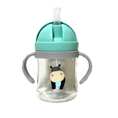 New Baby and Toddler Sip Cup with Cartoon Handle, Children's Water Cup with Gravity Ball Anti-Choking Plastic Handle Belt