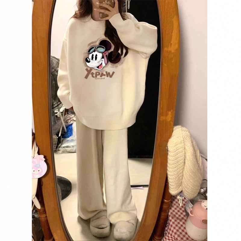 High-End Wear, Gentle Style, Fufu Soft and Waxy Large Size Loose Autumn and Winter Inner Wear and Outer Wear Printed Knitted Sweater for Women