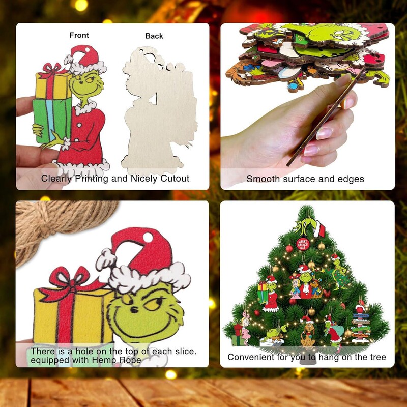 クロスボーダーグリンチ木製ペンダントクリスマスグリンチクリスマス木製ツリー装飾クリスマスパーティー装飾用品|undefined