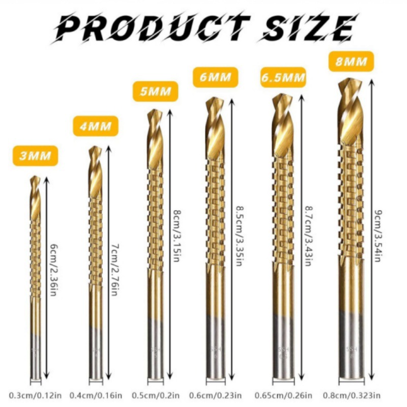 Serrated twist drill high speed steel round shank 6-piece set woodworking groove drill serrated twist drill straight shank serrated drill