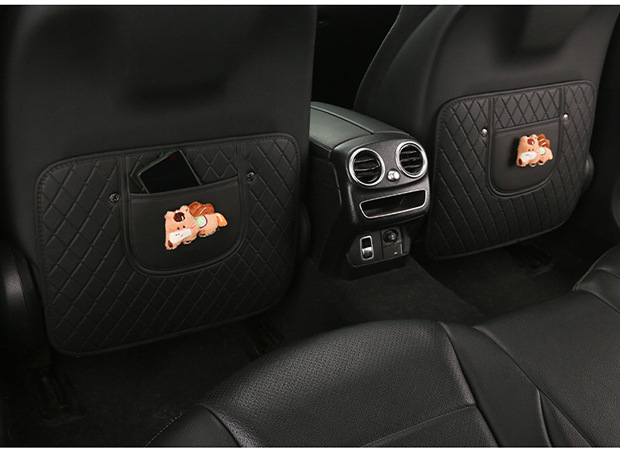 Cute Cartoon Car Seat Back Anti-Kick Pad for Ladies, Car Seat Back Anti-Dirt Pad with Storage Strap