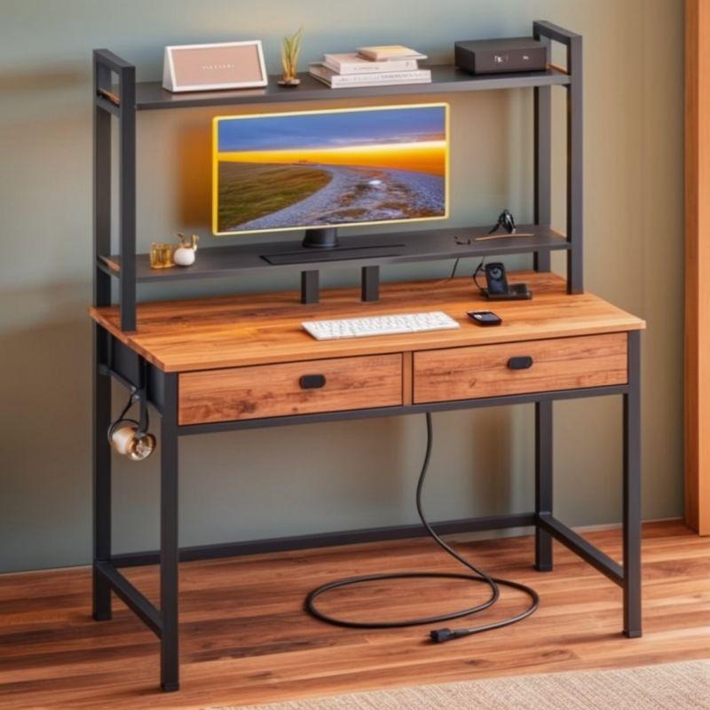 Cross-Border Small Computer Desk with Power Outlets and Lighting, Gaming Desk, Small Space Writing Desk