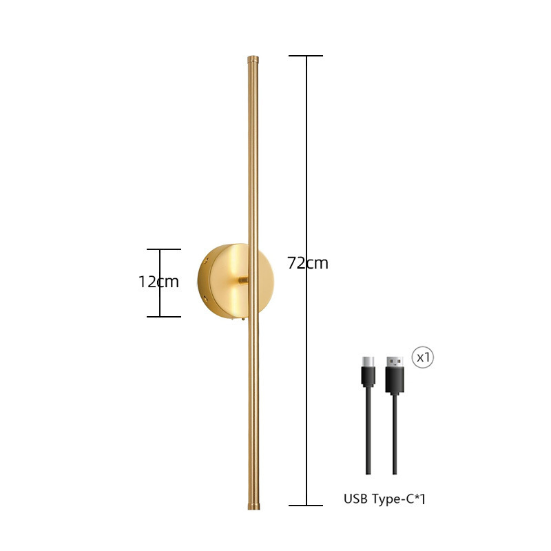 라운드 스퀘어 72cm 배선 없는 벽 램프 골드