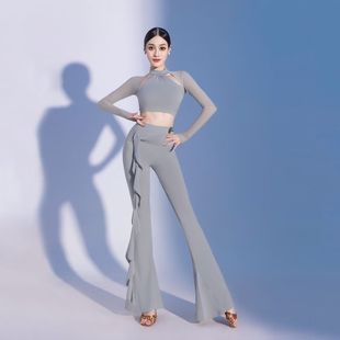 New Latin Dance Clothing Tops for Women Dance Training Clothing Mesh Long-Sleeved National Standard Modern Dance Tops