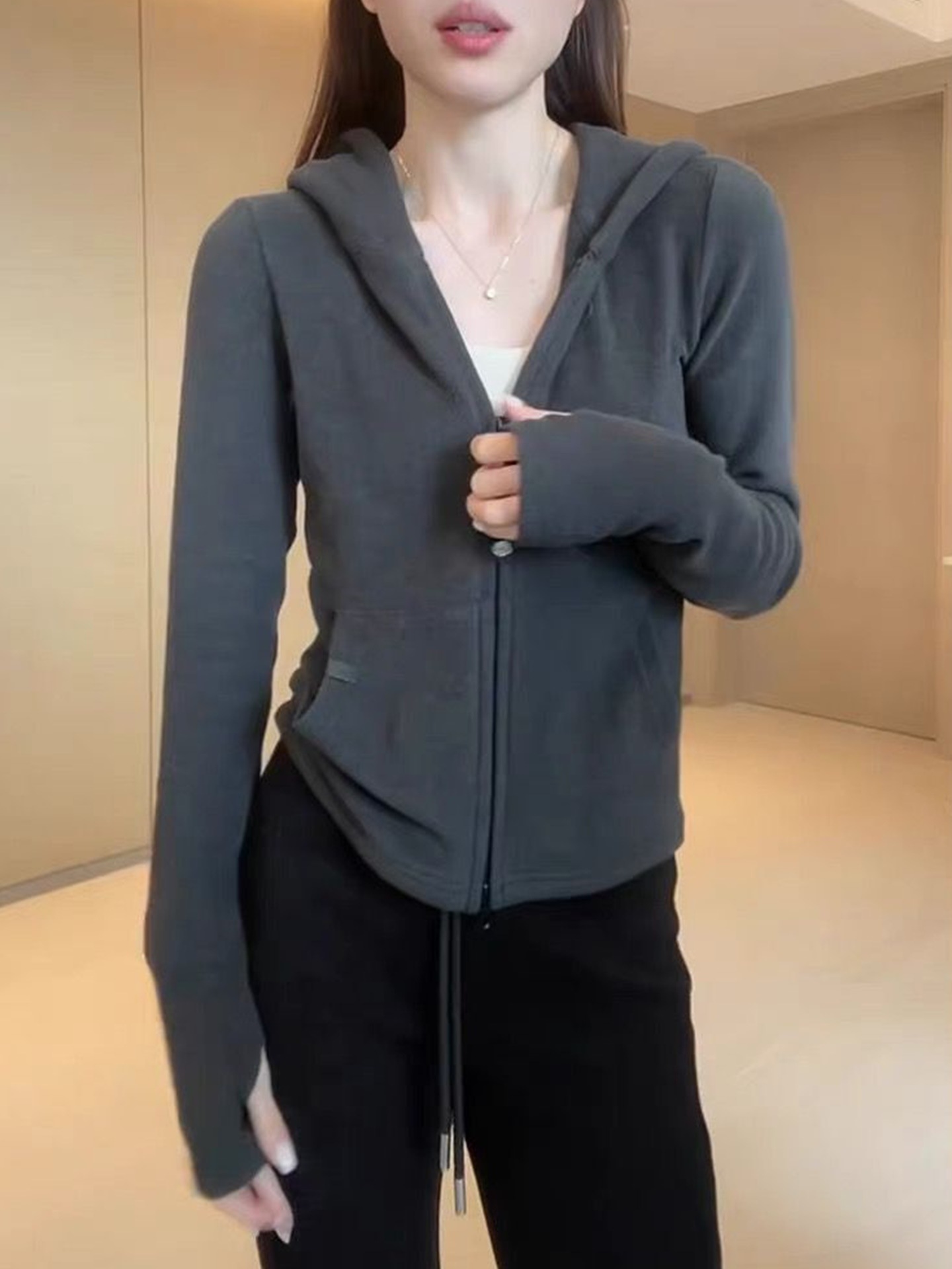 ng2510292 Ng2510292 European-style Design Zip-up Hooded Sweatshirt For Women, Autumn/winter 2025 New Slim-fit Versatile Jacket, Double-sided_ecoleips.com