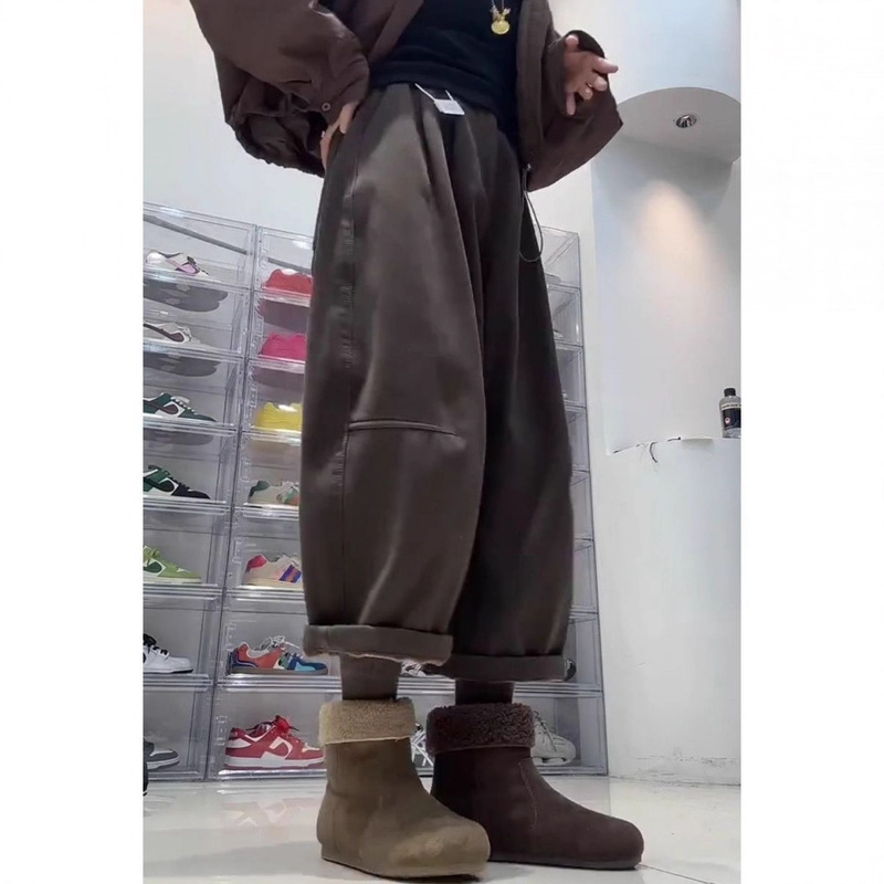 Plus Size Wide-Leg Jeans for Women, Autumn and Winter New Style, Fleece-Lined, Thickened, High-Waisted Harem Pants, Loose Fit, Slimming Balloon Pants