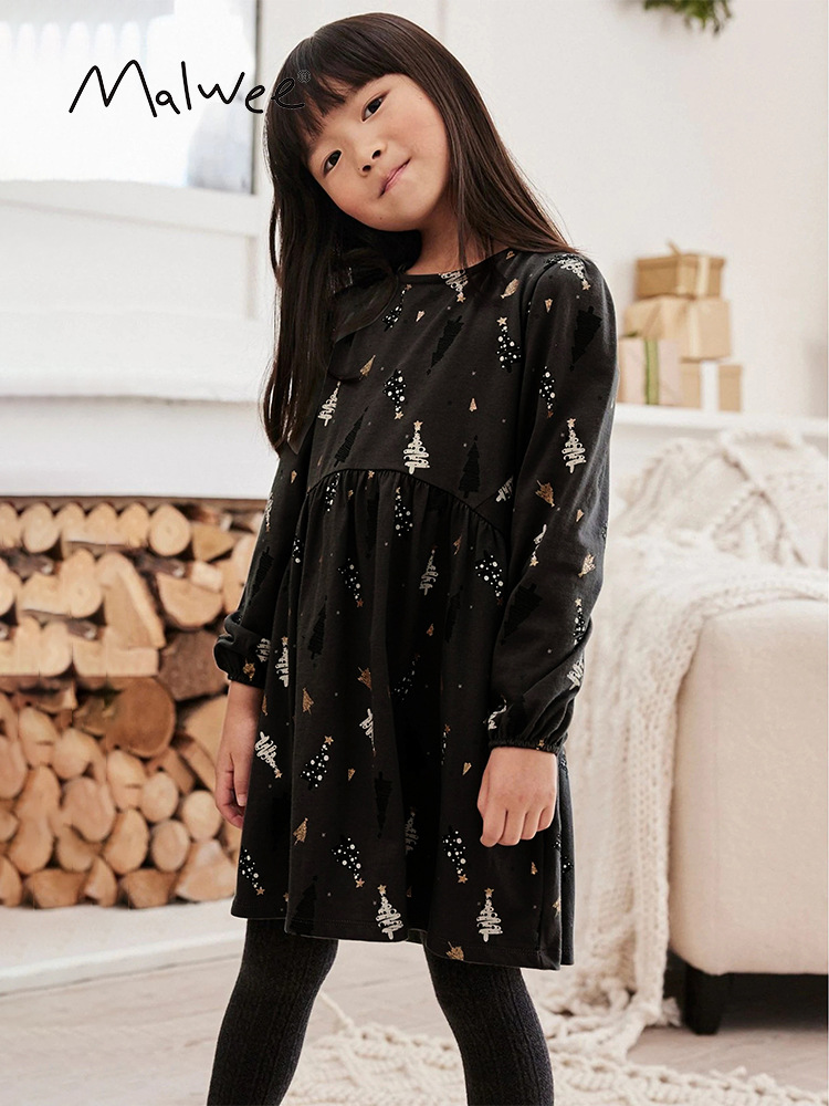 En stock malwee niños vestido de otoño nuevo estilo europeo y americano estilo occidental impreso manga larga tocando fondo vestido de princesa