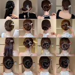 新中式國潮鑲鑽流蘇髮簪時尚盤發丸子頭髮釵漢服配飾古風髮飾批發