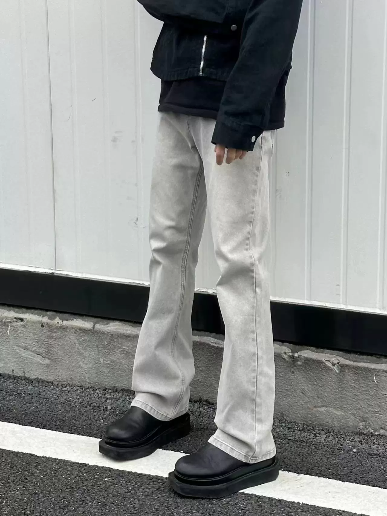 Sss-Carry spring and autumn cleanfit American high street simple and versatile casual straight-leg bootcut jeans black