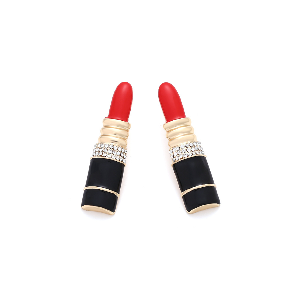 1 Paar Neuheit Lippenstift Emaille Legierung Strasssteine Ohrstecker display picture 7