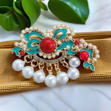 新中式蝴蝶烧蓝精致小边夹气质少女丸子头侧边发饰配旗袍头饰发夹