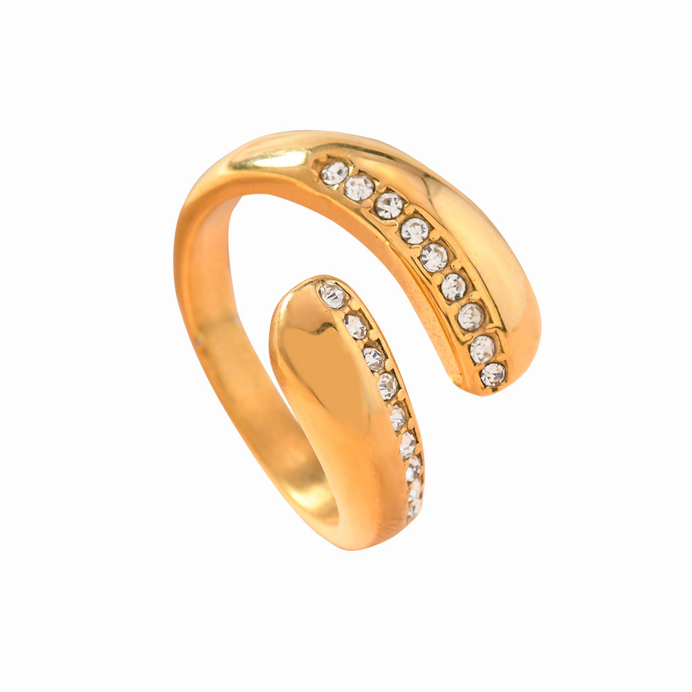 Europa y los Estados Unidos transfronterizos de acero inoxidable abierto anillo de lujo ligero viento frío fundido anillo de diamantes micro fabricantes de anillos de pareja image 5