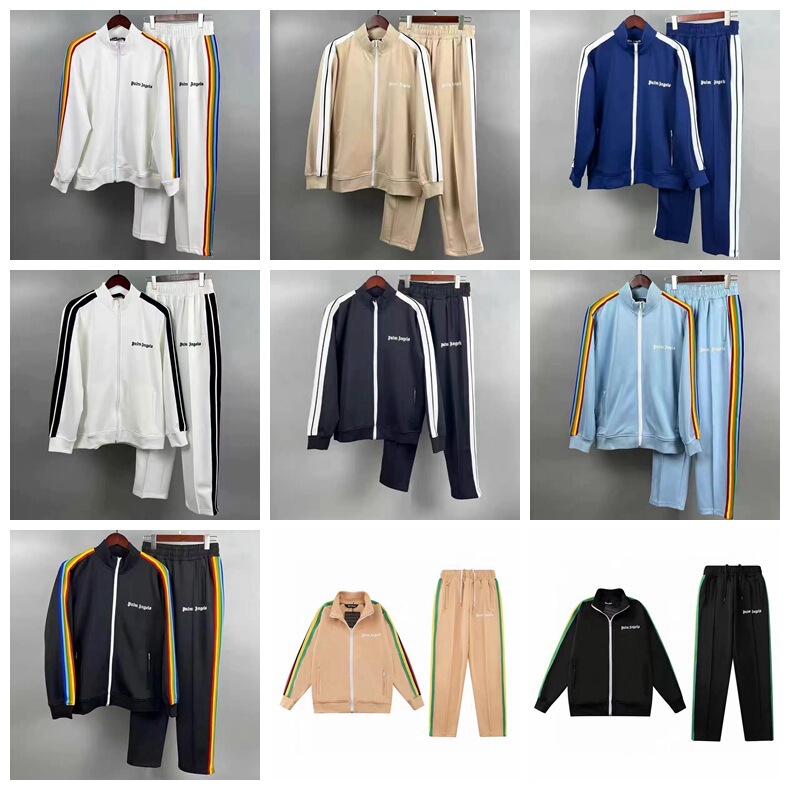 Correct Version of Palm Angel Pa Side Stripes Flocking Letter Side Trouser Leg Zipper Cardigan Jacket Men's and Women's Suit