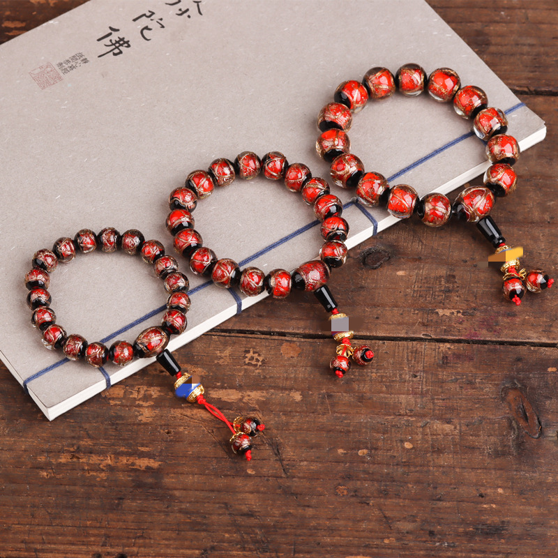 Live supply wholesale incense gray colored glaze bracelet round beads incense gray colored glaze bracelet men's and women's jewelry trembles Little Red Book