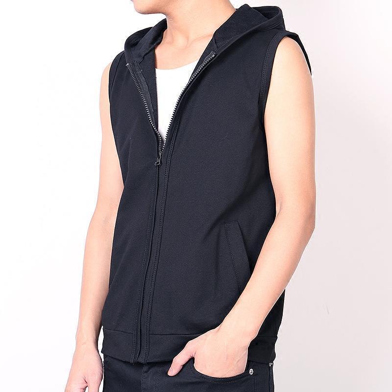 Chaleco deportivo con capucha de talla grande sin mangas de primavera y verano, chaqueta de punto de chaleco de fitness delgado de moda para hombre