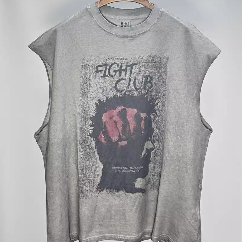 Fight Club Fight Club Washed Vest T-Shirt Customized Heavy Brushed Vintage Short-Sleeved T-Shirt Fight Club Fight Club Washed Vest T-Shirt Customized Heavy Brushed Vintage Short-Sleeved T-Shirt