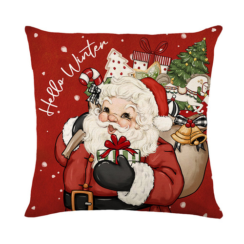 Cross-border Christmas throw pillow cover with Santa Claus linen print holiday home decor cushion cover bedroom cushion cover