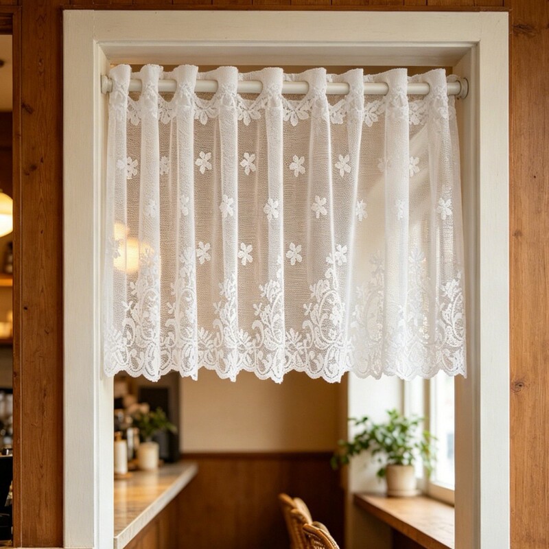 Cross-border exclusive lace rod short curtain, foreign trade white sheer curtain, finished bay window curtain, small curtain for kitchen and coffee shop Cross-border exclusive lace rod short curtain, foreign trade white sheer curtain, finished bay window curtain, small curtain for kitchen and coffee shop