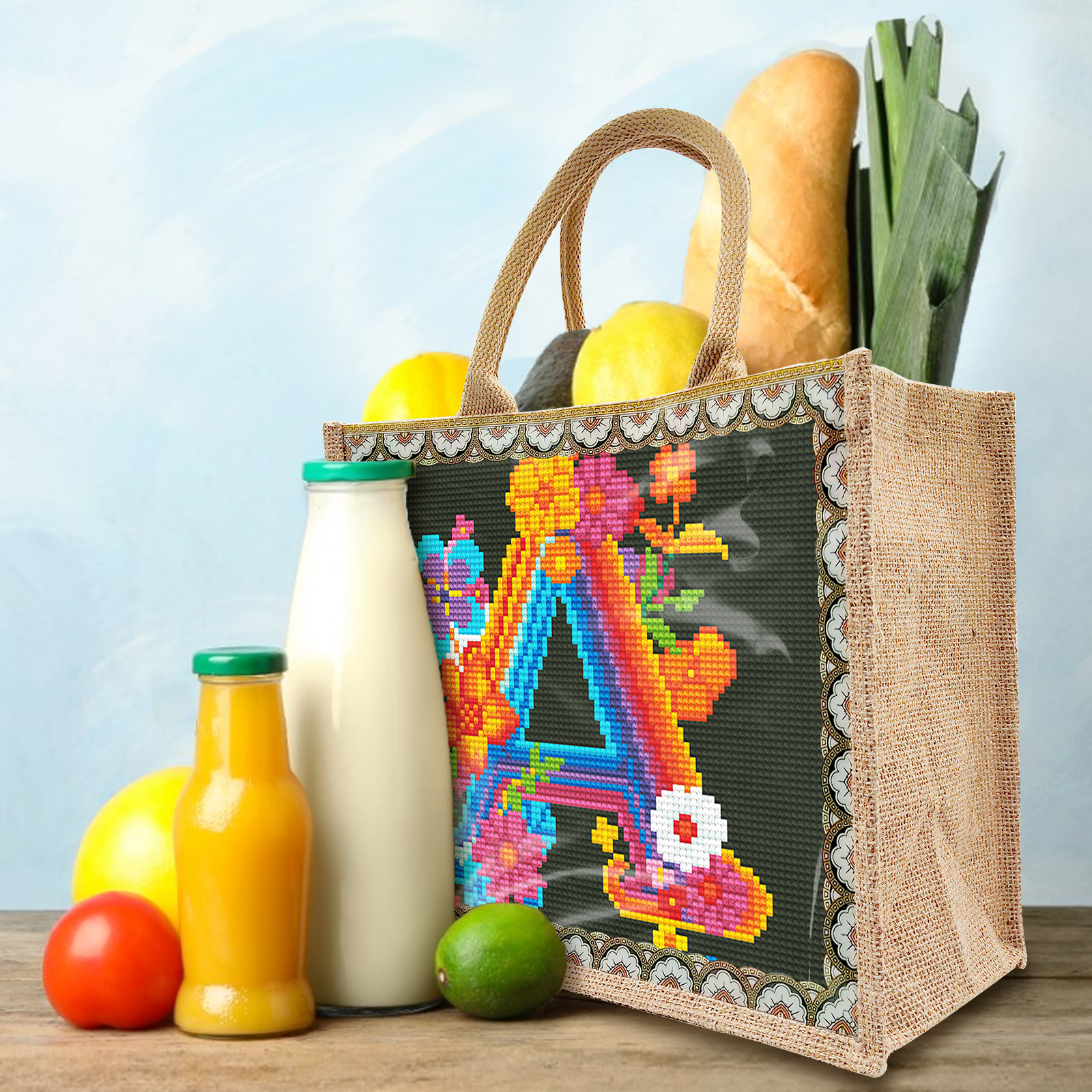 Periférico de pintura de diamantes DIY bolso de arpillera de pintura de diamantes hecho a mano conveniente bolso de mano ecológico de dibujos animados reemplazo placa inferior al por mayor