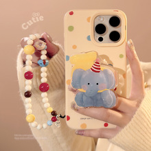 ins风卡通小象支架iphone16手机壳苹果15适用17pro max挂链13代发