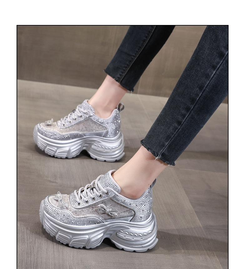 Giày sneaker nữ chunky đế dày đính đá phong cách thể thao — Màu trắng chi tiết 12