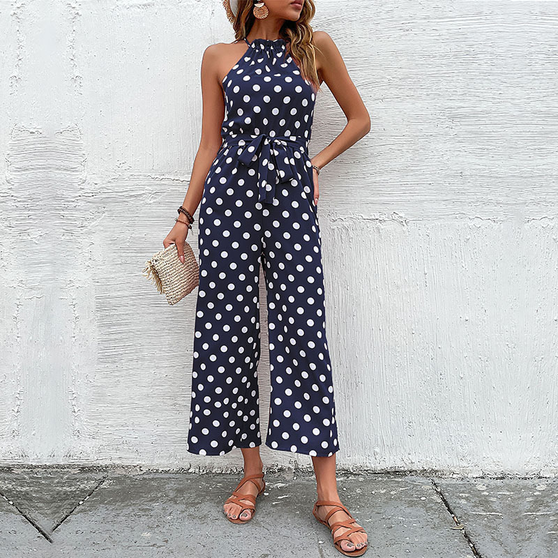 Amazon Independent Site Cross-Border 2023 New Summer European and American Pants Loose Wide-Leg Fashion Polka Dot Jumpsuit Thin