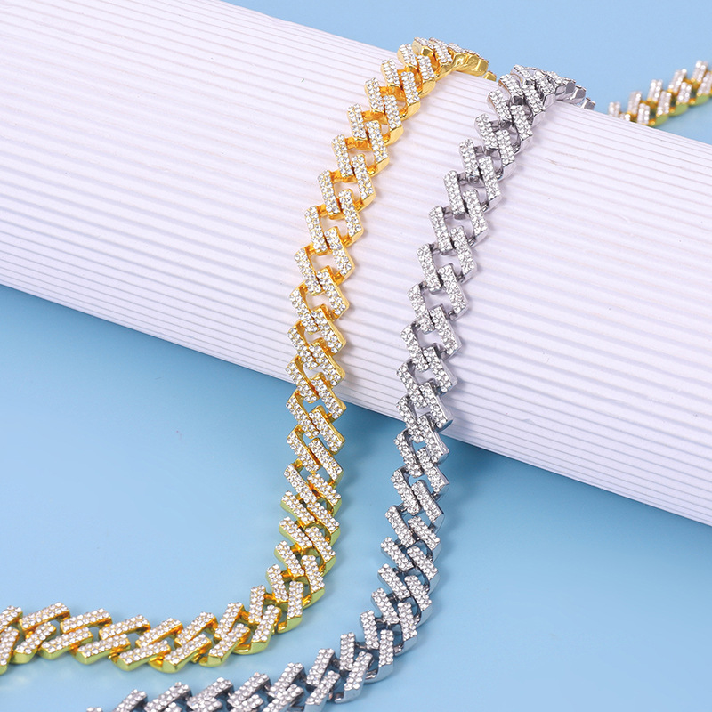 Hot selling diamond shaped chain 15MM cast single grain assembly unisex hip-hop Cuban necklace_voghion.com