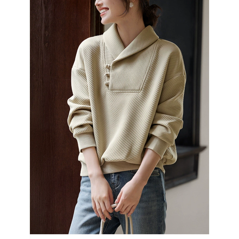 Япония и Южная Корея спот элегантный национальный стиль темперамент лацканный свитер женский зимний текстура 2024 повседневный топ