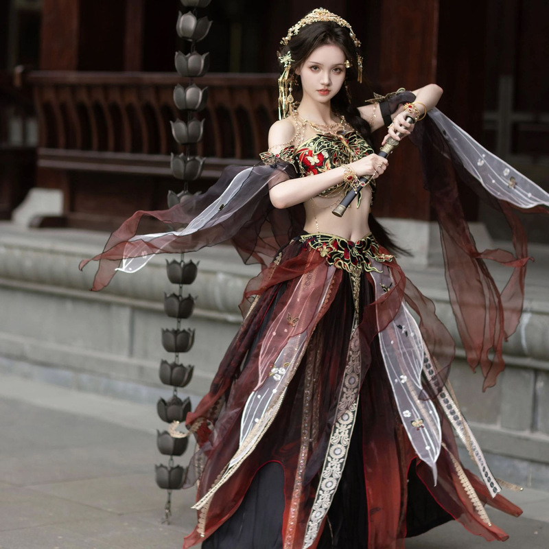 Original New Butterfly Han Dynasty Female Fairy Style Exotic Style Gradient Printed Embroidered Dance Suit Vertical Elastic Skirt