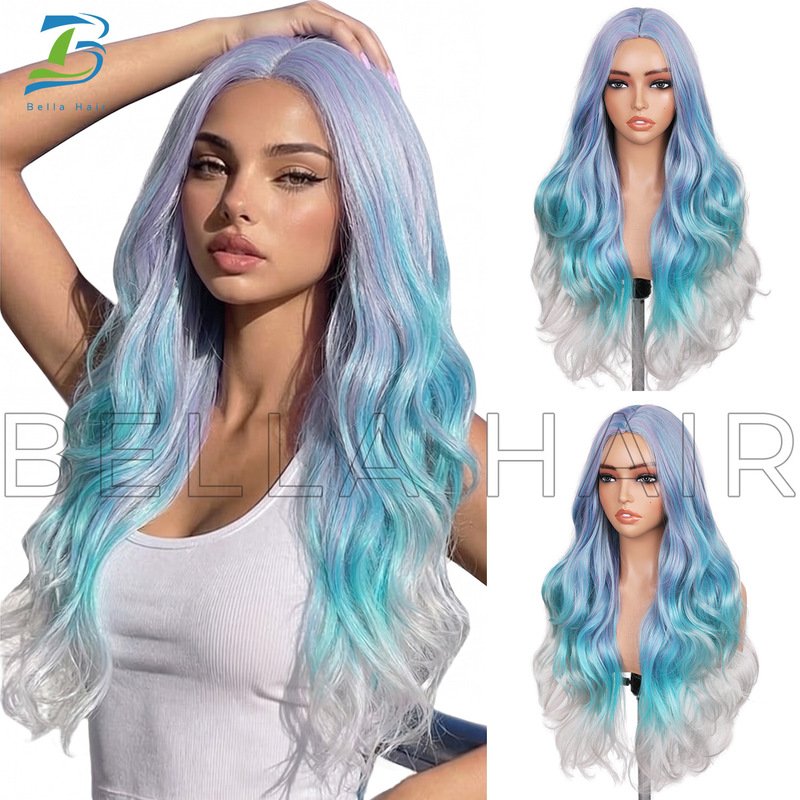 European and American cross-border multi-color wigs: blue/mixed purple/green/gradient gray high-temperature fiber headband for women with large waves European and American cross-border multi-color wigs: blue/mixed purple/green/gradient gray high-temperature fiber headband for women with large waves