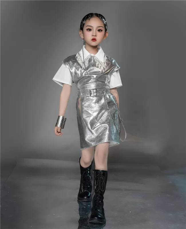 Девочки набор серебра Tide Sweet Sweet Cool Light Luxury Rock Future Technology Theme Waves Model Card Clothing