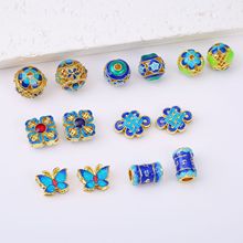 古法金景泰蓝工艺diy配饰掐丝珐琅散珠六字真言圆珠水晶隔珠串珠