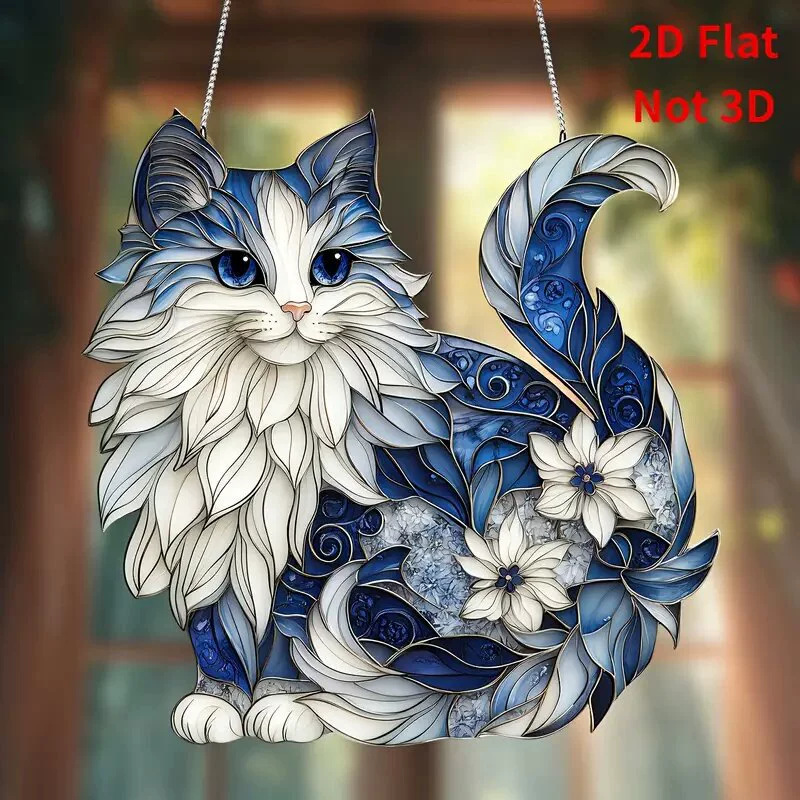 Acrílico transfronterizo gato azul puertas y ventanas colgantes de decoración de pared doméstica colgantes de cadena captador de sol colgantes