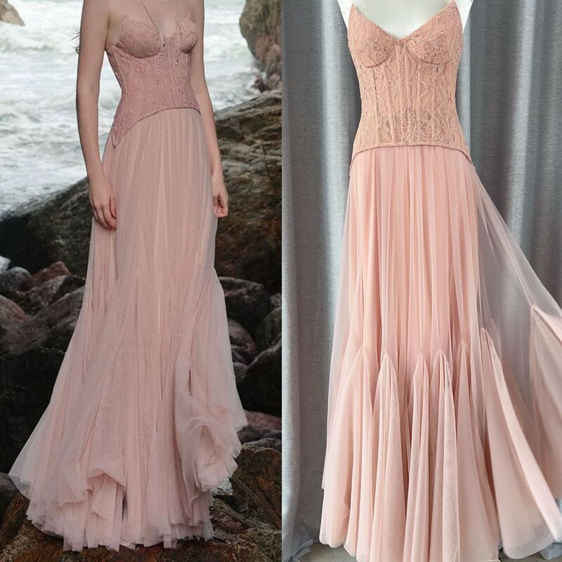 in stock 2025 New Morning Gown High-end Dress Wedding Photo Lace Fishbone Tube Chest Large Swing Mesh dress