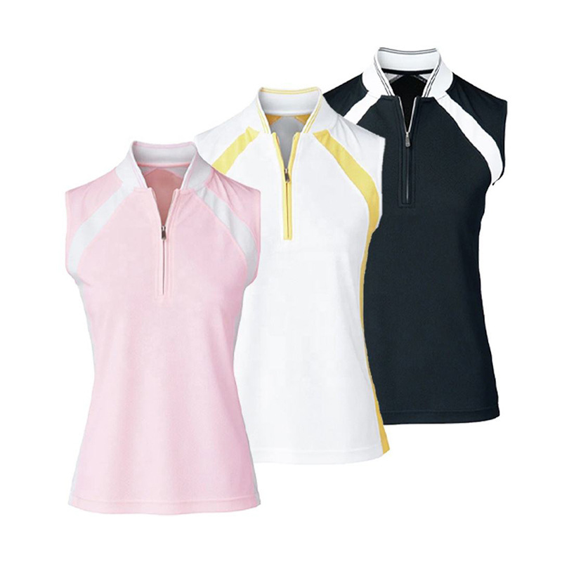 High quality polyester stand collar golf shirt women's golf polo sleeveless wear stretch fit polo