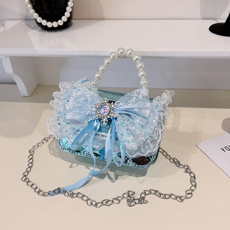 2025 nuevo niño pequeño viento mochila de hombro pequeña niña espejo princesa bolso de perla bolso de dibujos animados