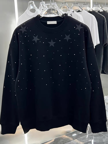 Chic Brand Men's New Starry Sky Diamond-embellished Metal Cross Necklace Crew Neck Sweatshirt Short Sleeve Youth