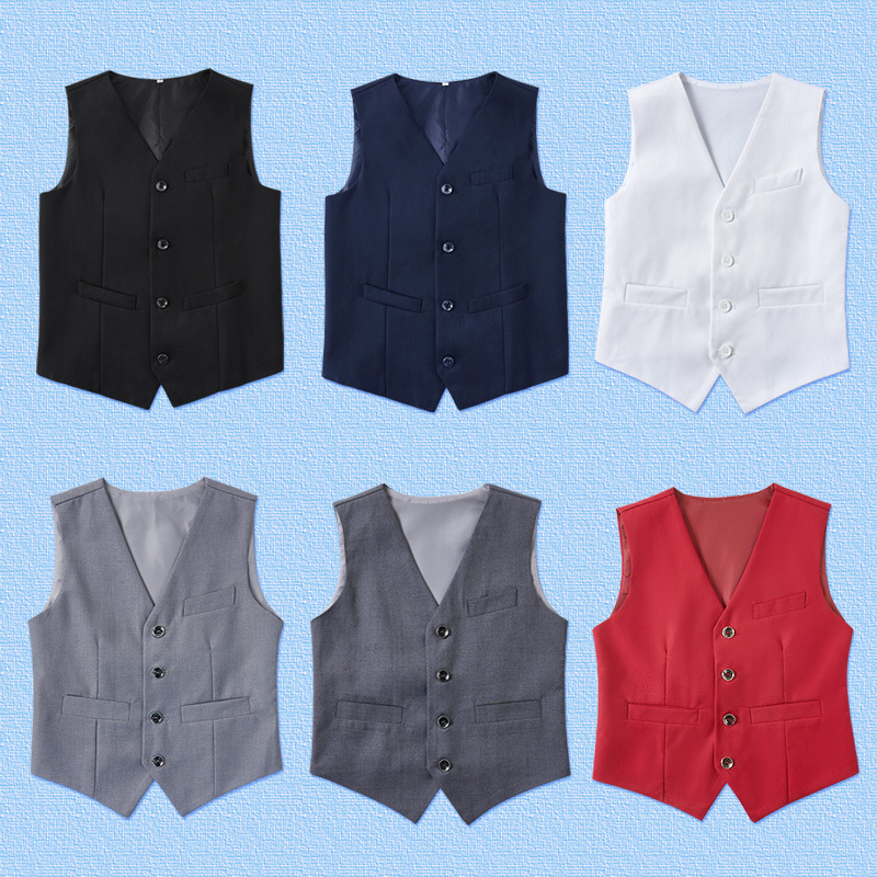 Children's black suit waistcoat boys flower girl dress performance clothing British fashion fan solid color vest a generation of hair
