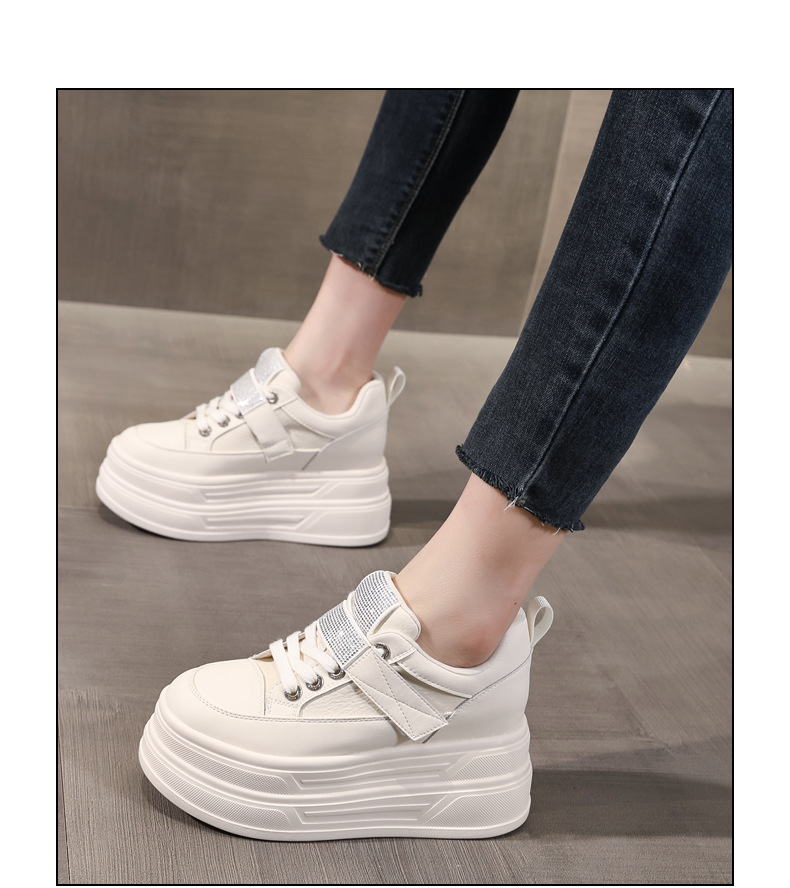 Giày sneaker nữ đế dày tăng chiều cao 9,5 cm, dây Velcro trắng phong cách thể thao — màu be chi tiết 15