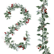 亚马逊人造仿真藤条绿叶装饰 圣诞节家居氛围红果装饰藤蔓布置