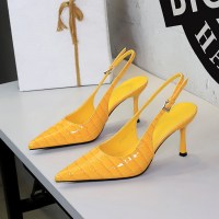 9626-3 European and American Pana Pattern Sexy Checkered Pointed Shallow Mouth One line Buckle Strap High Heels Fashion Banquet Women's Shoes
